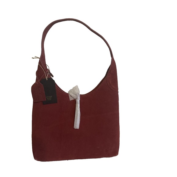NWT Red Suede Leather Small Shoulder Bag Casual Career Basic Essential Chic - Picture 2 of 13